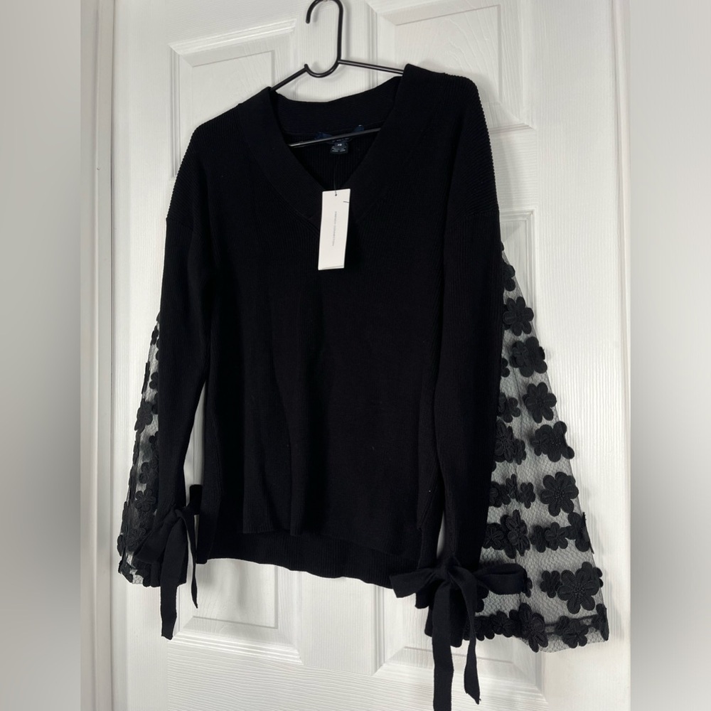 French Connection Black Lace Knit Sweater V-Neck XS - Picture 9 of 9